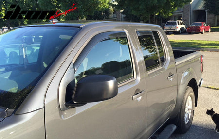 IKON MOTORSPORTS In Channel Window Visors Compatible with 2005-2020 Nissan Frontier Double Cab, Slim Style Acrylic Smoke Rain Guards, Side Window Wind Deflectors 4PCS