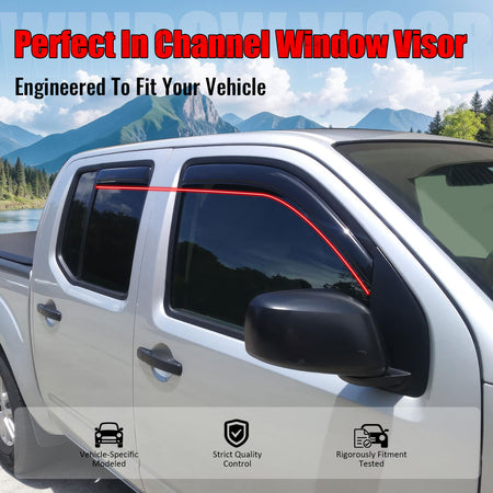 Fits 05-20 Nissan Frontier Double Cab 4PCS Window Visor Deflectors - In-Channel