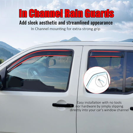 Fits 05-20 Nissan Frontier Double Cab 4PCS Window Visor Deflectors - In-Channel