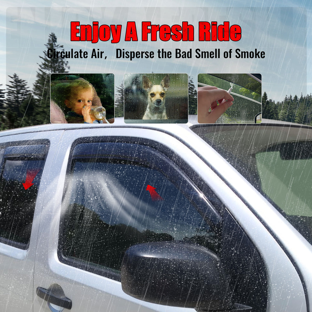 Fits 05-20 Nissan Frontier Double Cab 4PCS Window Visor Deflectors - In-Channel