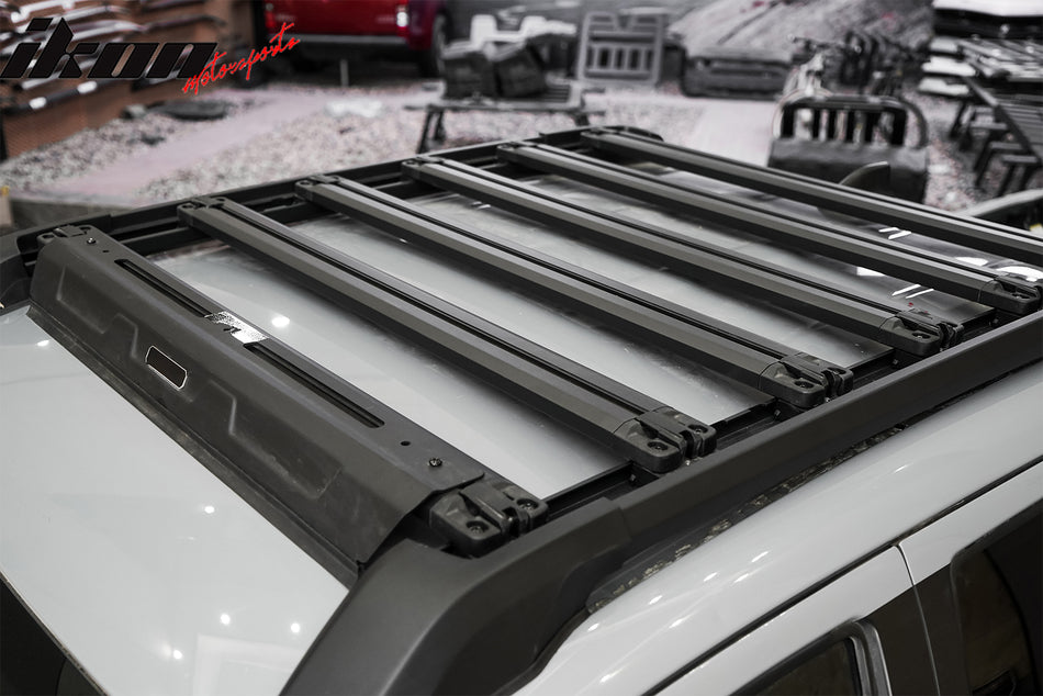 IKON MOTORSPORTS Roof Rack Cross Bars with Slide Rail, Compatible with 2005-2023 Toyota Tacoma Double Cab, Aluminium & ABS Black Cargo Rooftop Luggage Crossbars Carrier, 8PCS