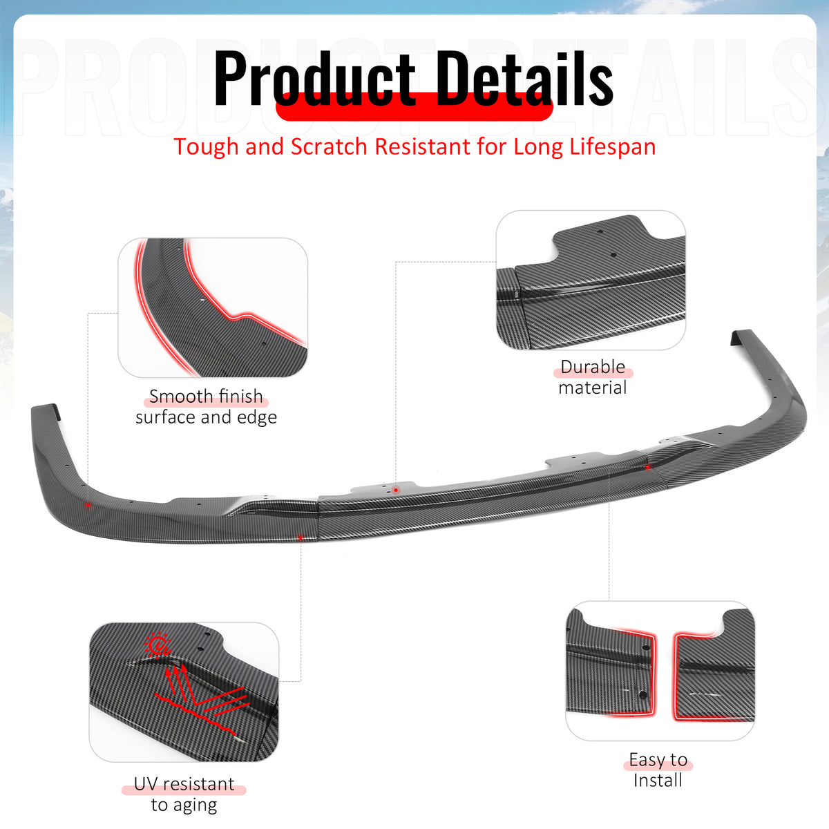 Fits 06-07 Subaru Impreza WRX Front Bumper Lip Spoiler 3PCS Carbon Fiber Print