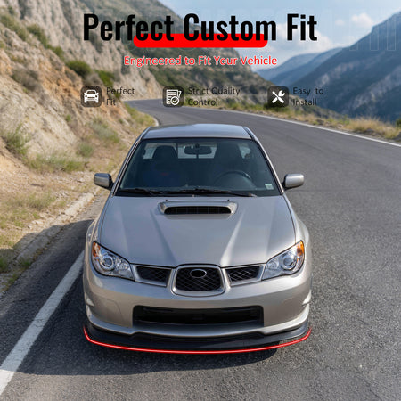 IKON MOTORSPORTS Front Bumper Lip, Compatible with 2006-2007 Subaru Impreza WRX All Models, Gloss Black PP Air Dam Chin Spoiler Protector Splitter 3PCS