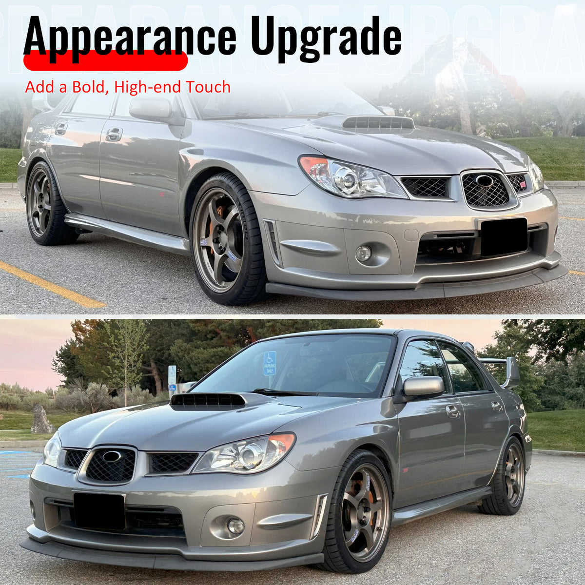 Fits 06-07 Subaru Impreza WRX Gloss Black Front Bumper Lip Spoiler PP 3PCS Set