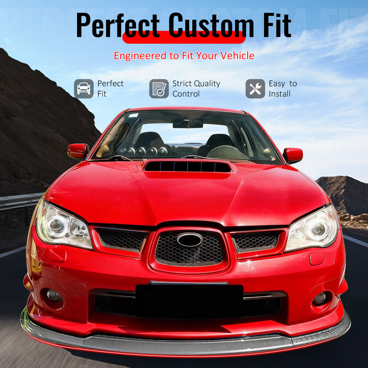 IKON MOTORSPORTS Front Bumper Lip, Compatible with Fits 2006-2007 Subaru Impreza, STI Style Carbon Fiber Print PP Injection Added-on Air Dam Chin Spoiler Protector Splitter 3PCS