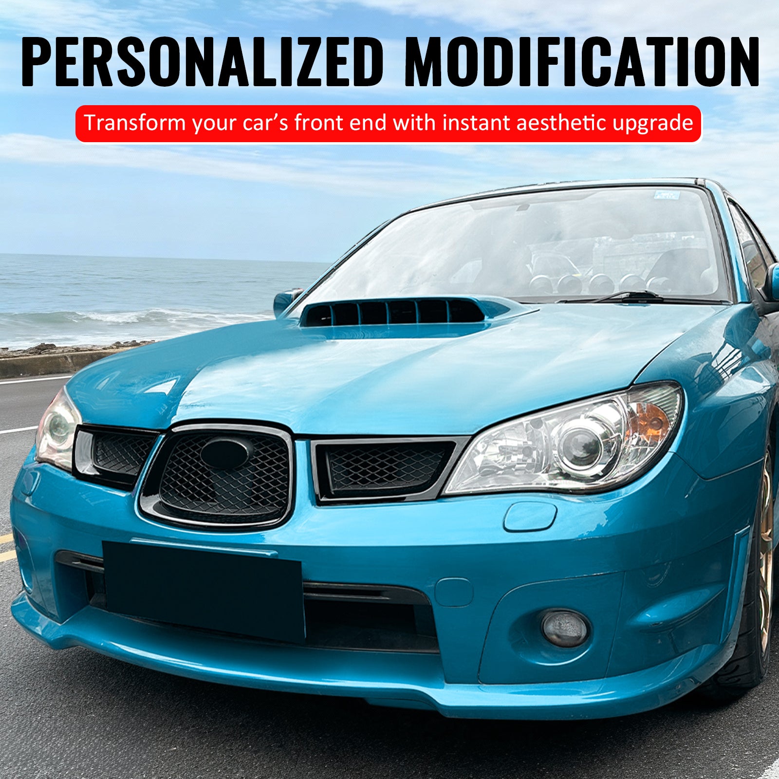 Fits 06-07 Subaru Impreza WRX OE Front Bumper Grille Cover Trim ABS Gloss Black