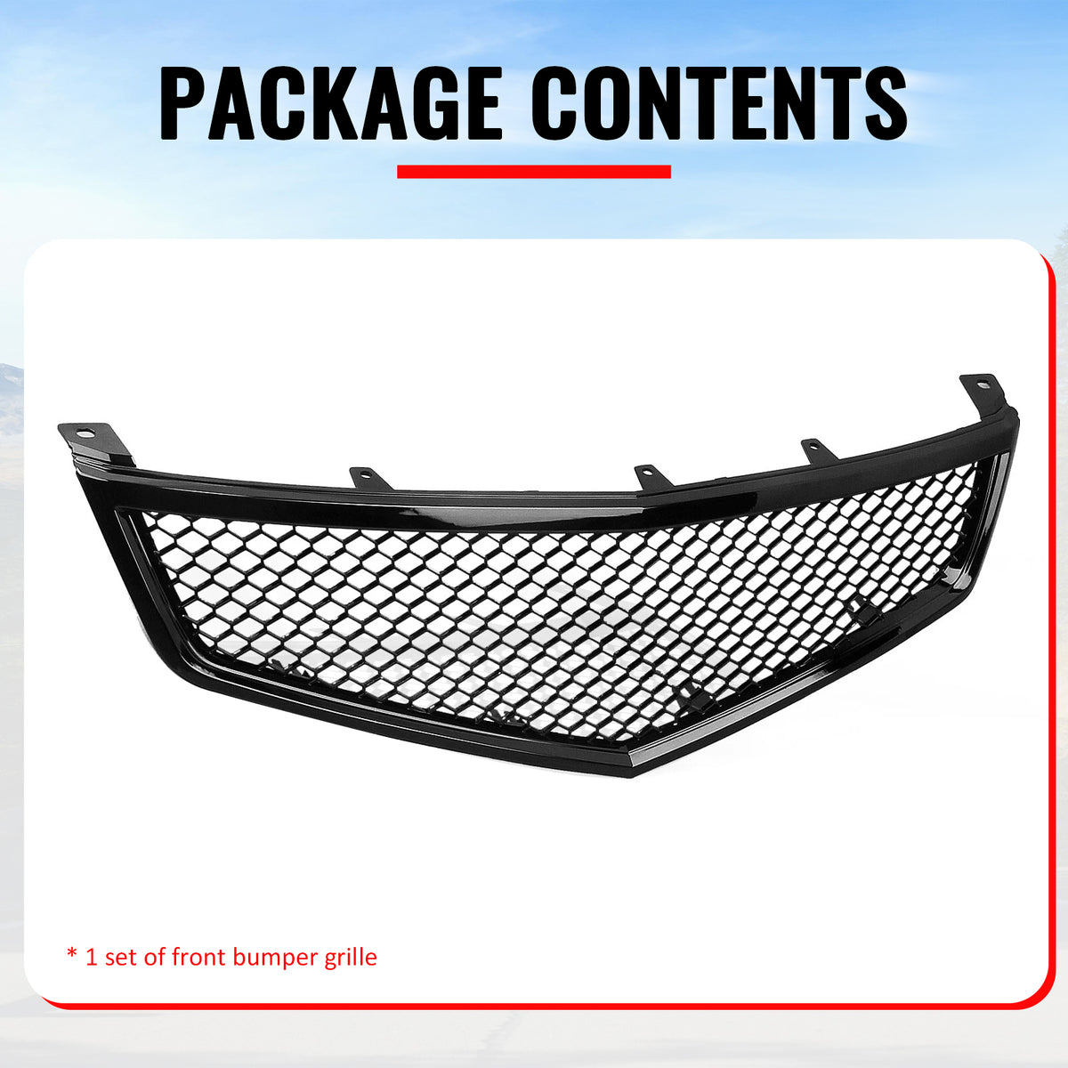 Fits 06-08 Acura TSX Honeycomb Style Front Bumper Upper Grille Gloss Black ABS