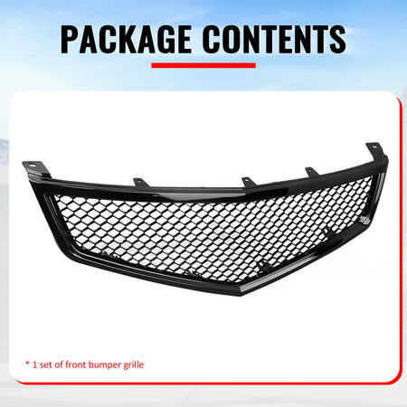 Fits 06-08 Acura TSX Honeycomb Style Front Bumper Upper Grille Gloss Black ABS