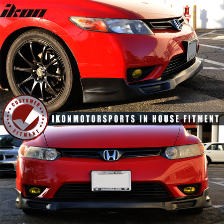 IKON MOTORSPORTS, Front Bumper Lip Compatible with 2006-2008 Honda Civic 2Dr Coupe, PU Black Front Lip Spoiler Splitter