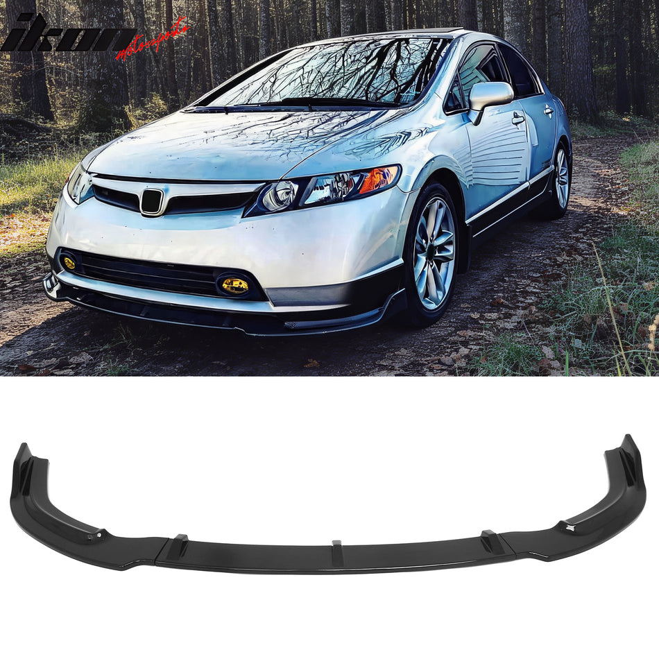 2006-2008 Honda Civic Sedan GT Style Front Bumper Lip Lower Spoiler 3PCS Gloss Black PP