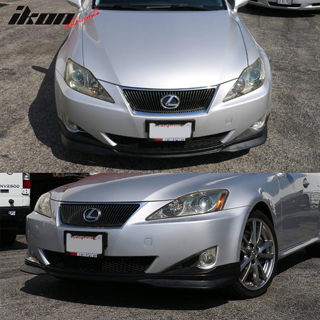 IKON MOTORSPORTS Front Bumper Lip, Compatible with 2006-2008 Lexus IS250 IS350, MDA Style Unpainted Black PU Polyurethane Air Dam Chin Spoiler Protector Splitter