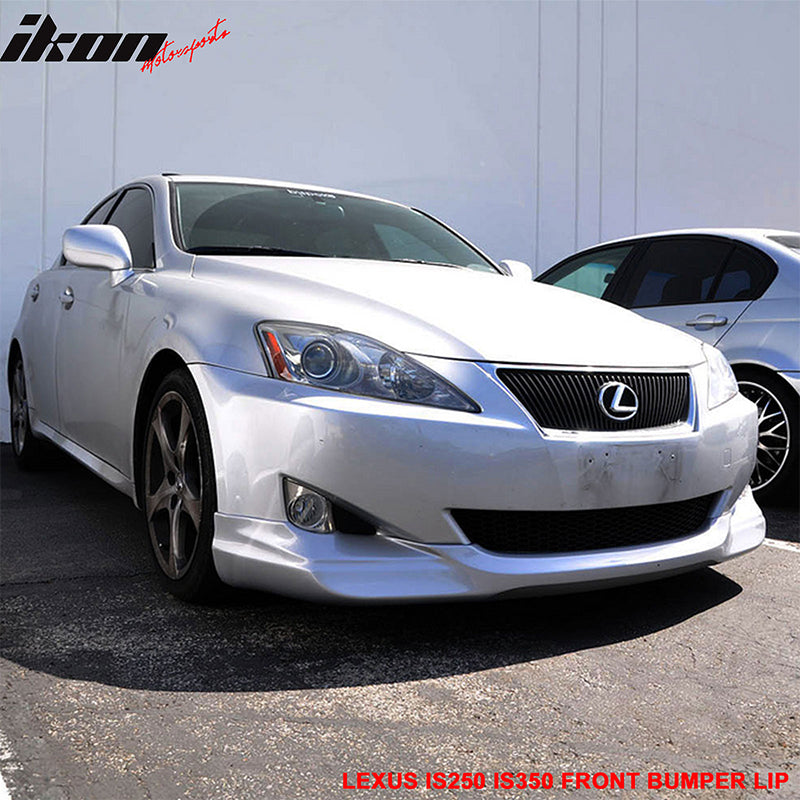 IKON MOTORSPORTS Front Bumper Lip, Compatible with 2006-2008 Lexus IS250 IS350, MDA Style Unpainted Black PU Polyurethane Air Dam Chin Spoiler Protector Splitter