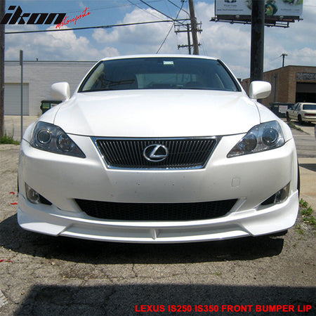IKON MOTORSPORTS Front Bumper Lip, Compatible with 2006-2008 Lexus IS250 IS350, MDA Style Unpainted Black PU Polyurethane Air Dam Chin Spoiler Protector Splitter