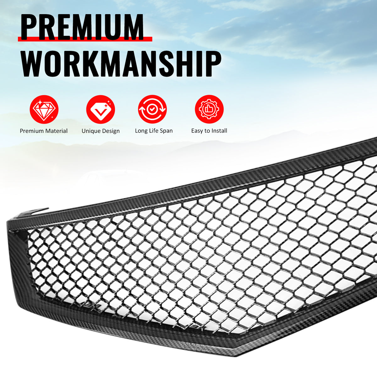 Fits 06-08 Acura TSX Honeycomb Style Front Upper Grille Carbon Fiber Print ABS