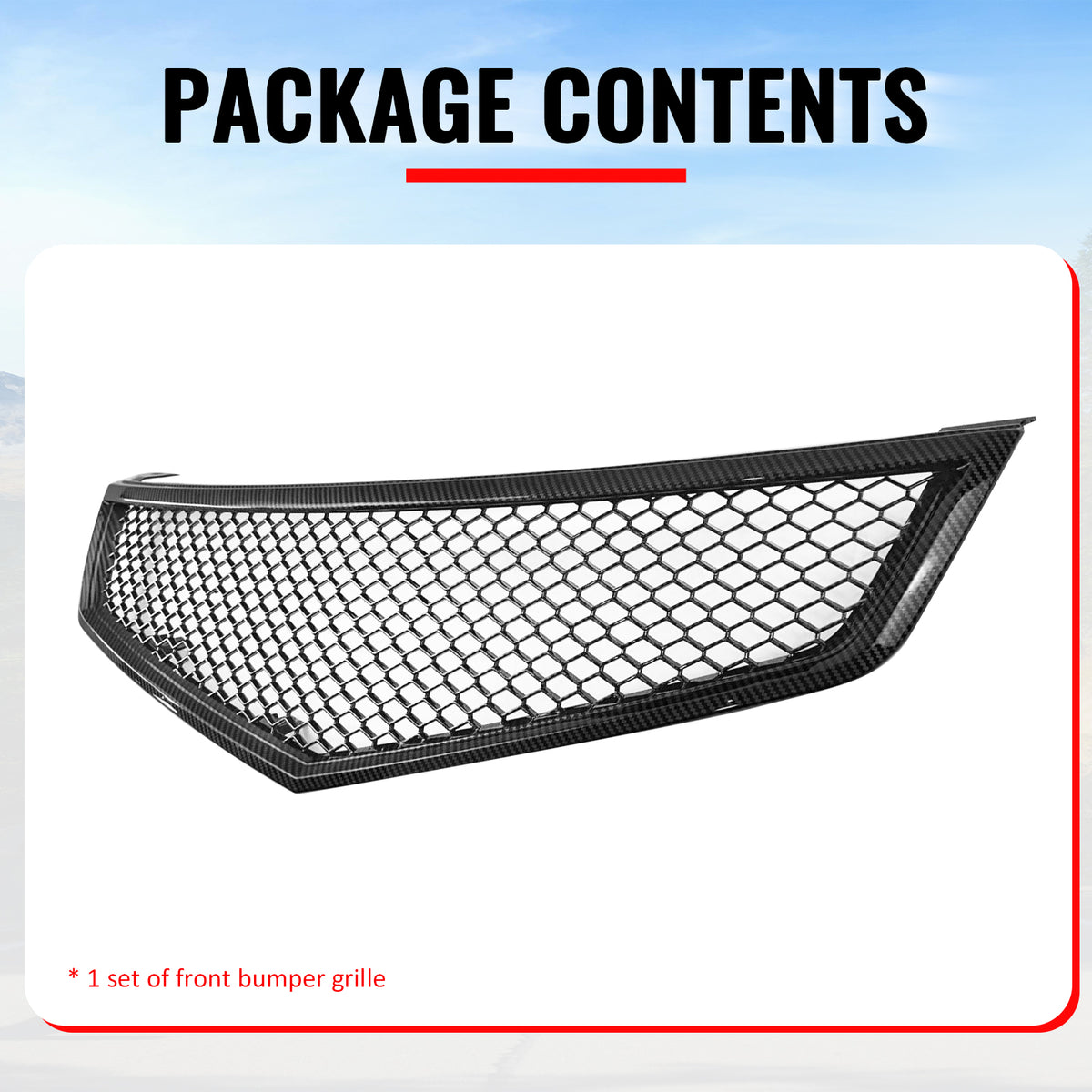 Fits 06-08 Acura TSX Honeycomb Style Front Upper Grille Carbon Fiber Print ABS