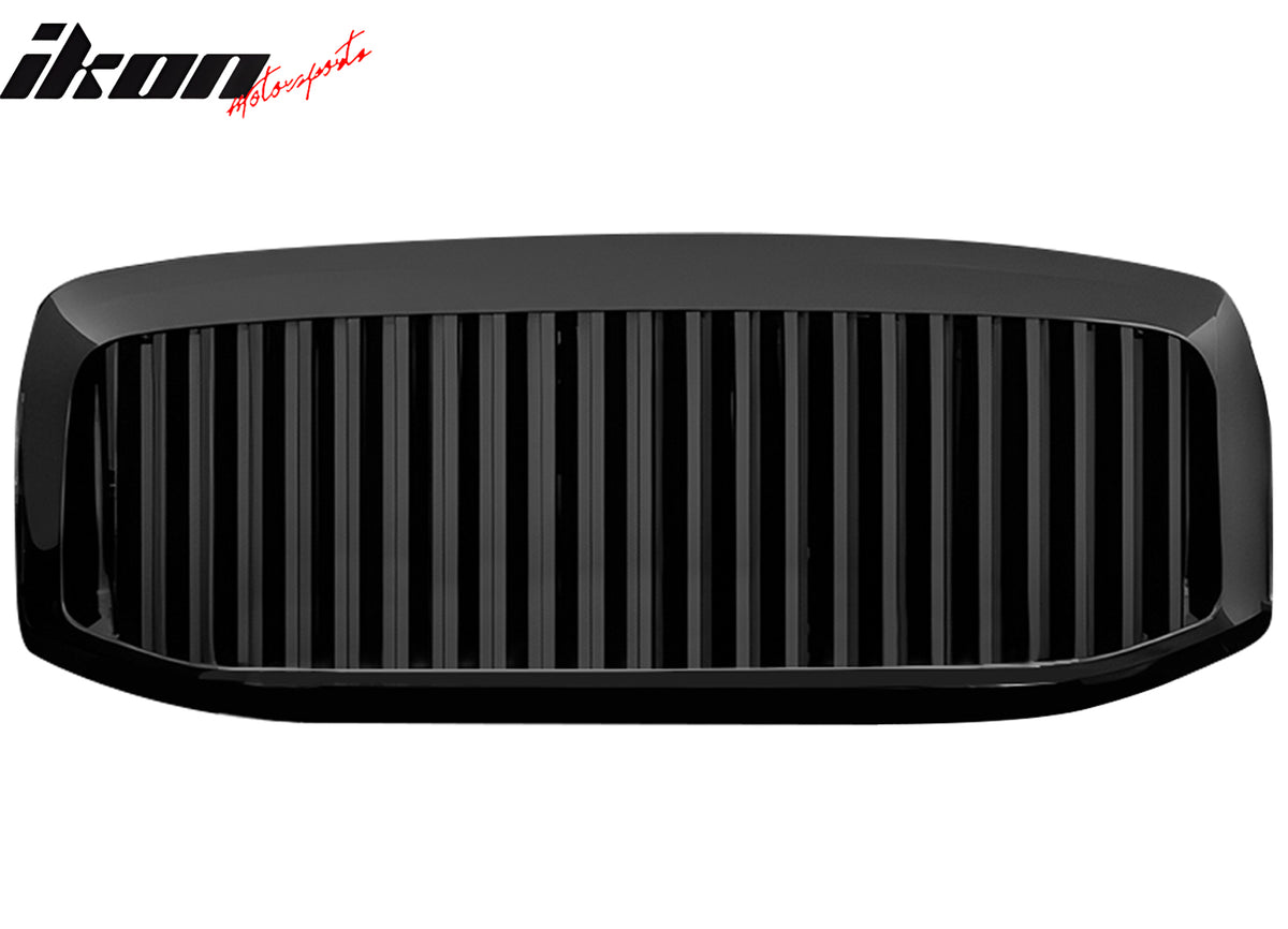 IKON MOTORSPORTS Front Upper Grille, Compatible with 2006-2008 Dodge Ram 1500/2500/3500, Vertical Style Black ABS Replacement Front Bumper Hood Grill 1PCS