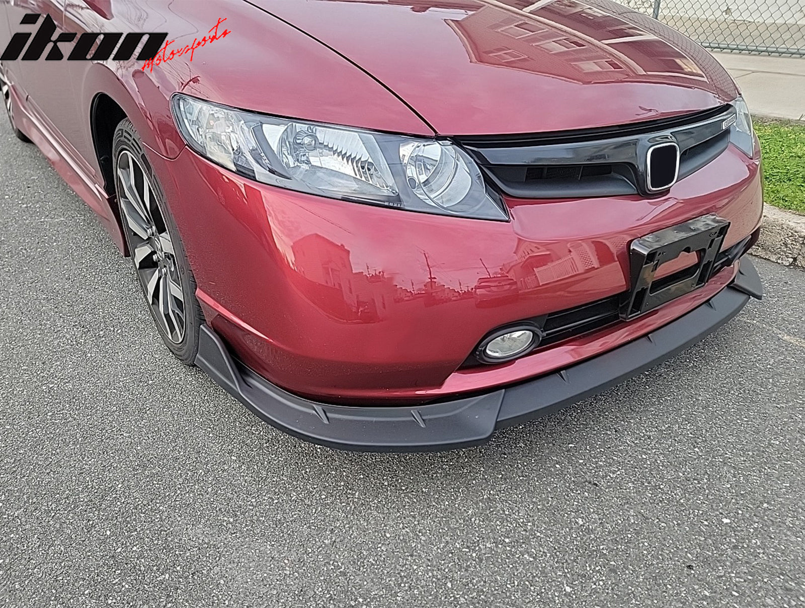 Fits 06-08 Honda Civic Sedan IKON Style Matte Black Front Bumper Lip Spoiler 3PC