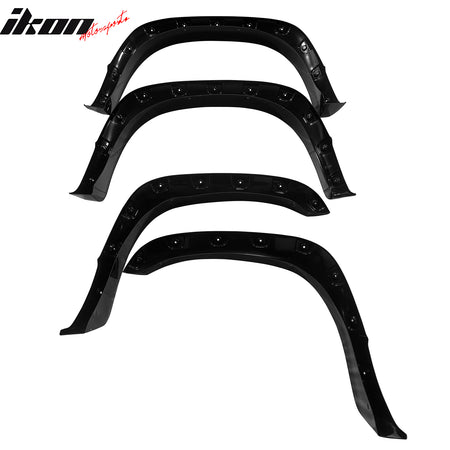 IKON MOTORSPORTS Fender Flares Compatible with 2006-2009 Dodge Ram 1500 2500 3500 Long Bed Rivet/Bolt Style ABS Smooth Wheel Flare Cover Protector Set, 4 Pcs, Front & Rear