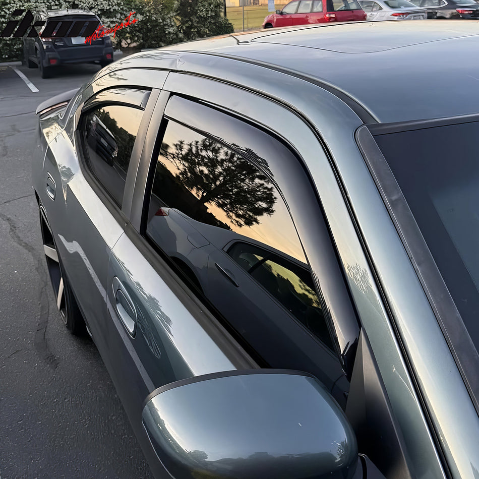 IKON MOTORSPORTS In Channel Window Visors Compatible with 2006-2010 Dodge Charger, Slim Style Acrylic Smoke Rain Guards, Side Window Wind Deflectors 4PCS
