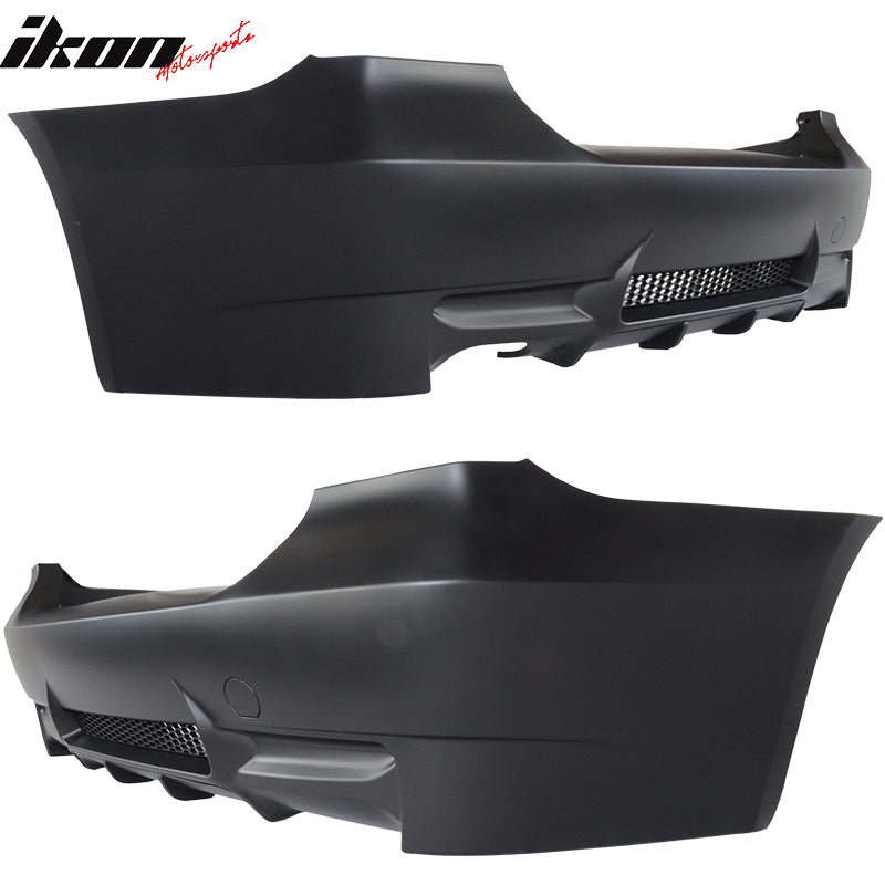 Rear Bumper Cover Compatible With 2006-2011 BMW E90, 3-Series M3 Style PP Rear Bumper Conversion Replacement Diffuser Single Outlet by IKON MOTORSPORTS, 2007 2008 2009 2010