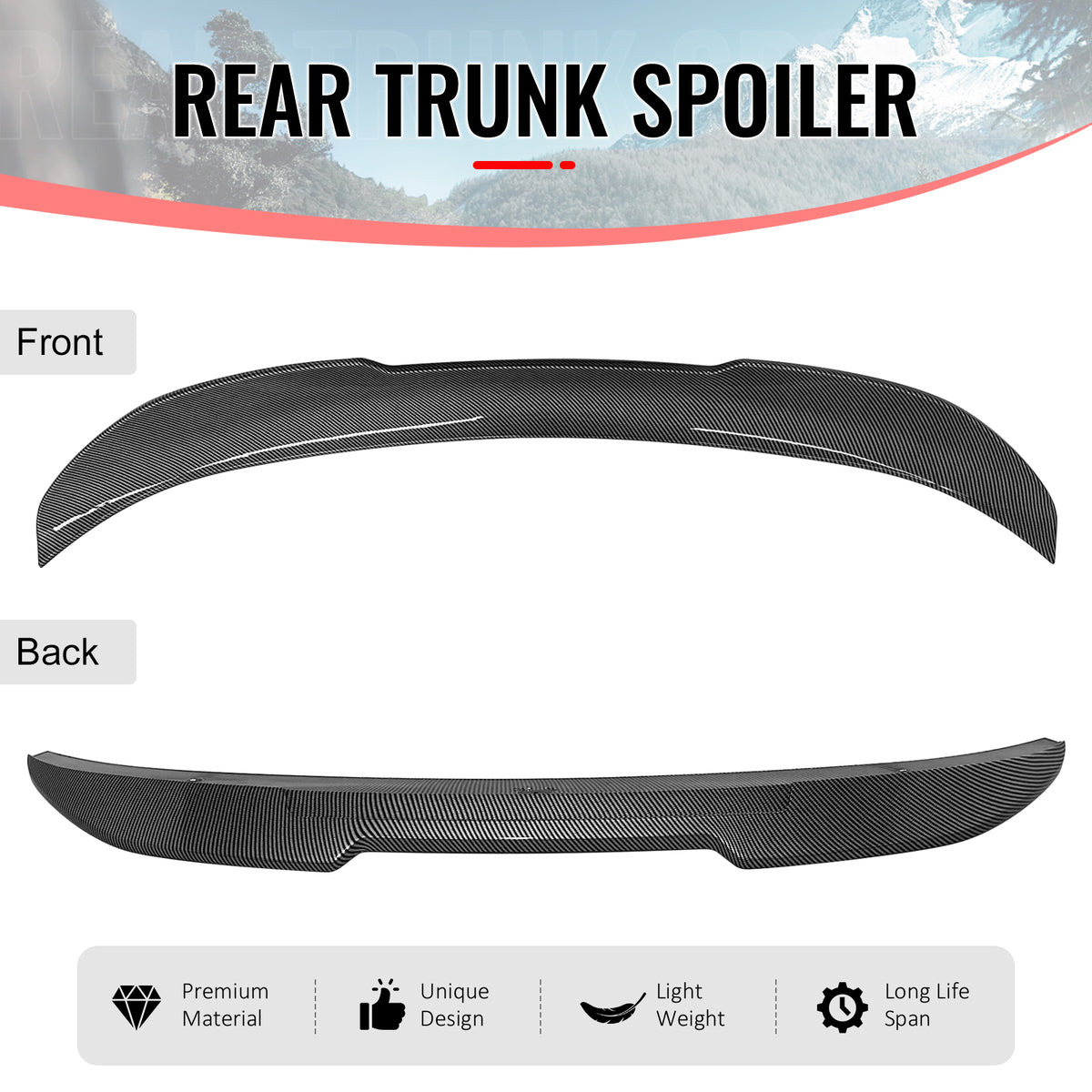 Fits 06-11 BMW E90 3-Series M3 Sedan PSM Style Trunk Spoiler Carbon Fiber Print