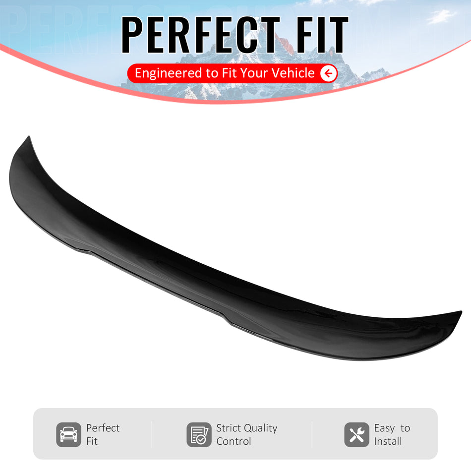 IKON MOTORSPORTS, Trunk Spoiler Compatible with 2006-2011 BMW E90 3 Series M3 Sedan, PSM Style Gloss Black ABS Plastic Add-on Rear Trunk Lid Spoiler Wing Lip