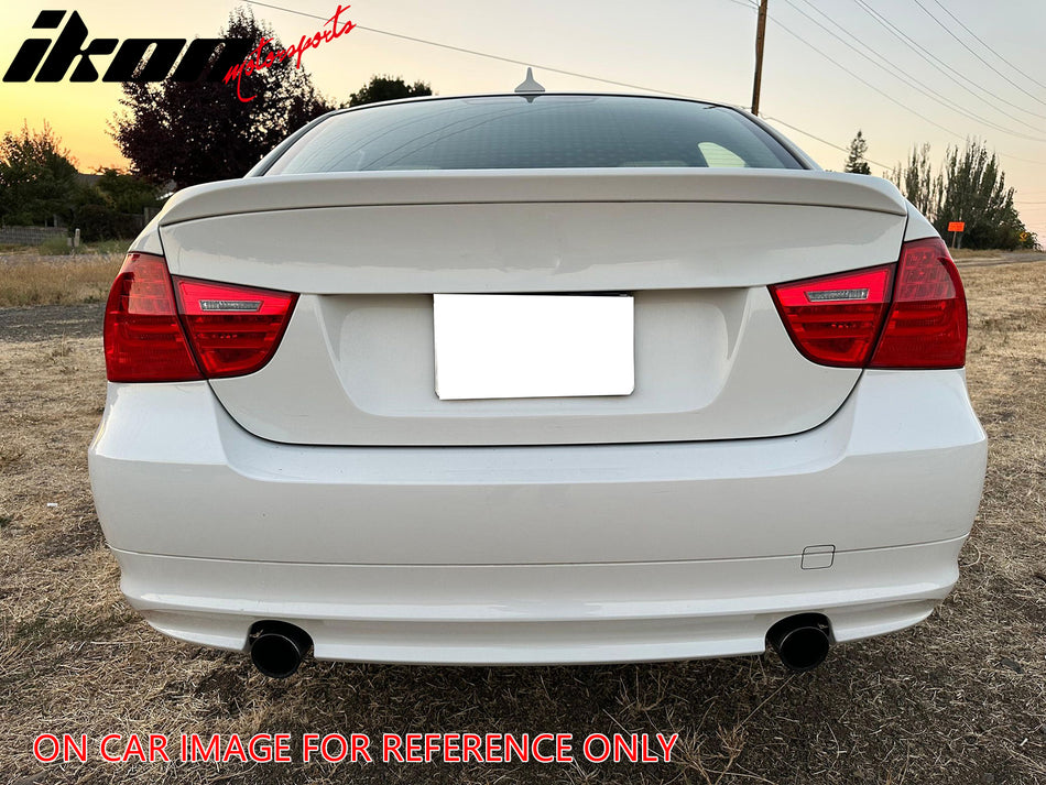 IKON MOTORSPORTS, Trunk Spoiler Compatible with 2006-2011 BMW E90 3-Series 4-Door, Factory Flush Mount Style Unpainted Fiberglass Rear Trunk Lid Spoiler Wing Lip