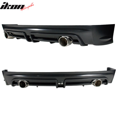 IKON MOTORSPORTS, Rear Diffuser Compatible With 2006-2011 Honda Civic 4Dr, MUG RR Style Sedan PP Polypropylene Unpainted Black Rear Bumper Lip Diffuser w/ Red 3rd Brake Light