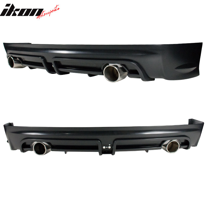 IKON MOTORSPORTS, Rear Diffuser Compatible With 2006-2011 Honda Civic 4Dr, MUG RR Style Sedan PP Polypropylene Unpainted Black Rear Bumper Lip Diffuser w/ Red 3rd Brake Light