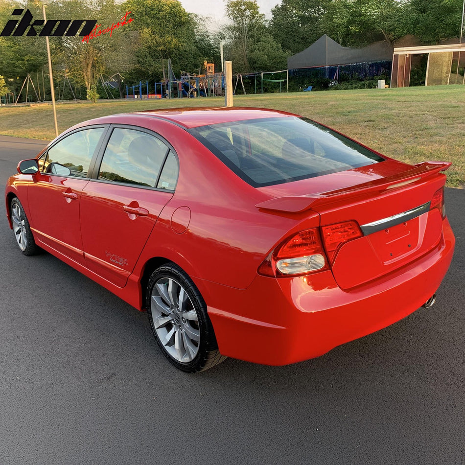 IKON MOTORSPORTS, Trunk Spoiler Compatible with 2006-2011 Honda Civic 8th Gen Sedan 4-Door, Si Style Unpainted Gray ABS Plastic Rear Trunk Lid Spoiler Wing Lip with 3rd Brake LED Light