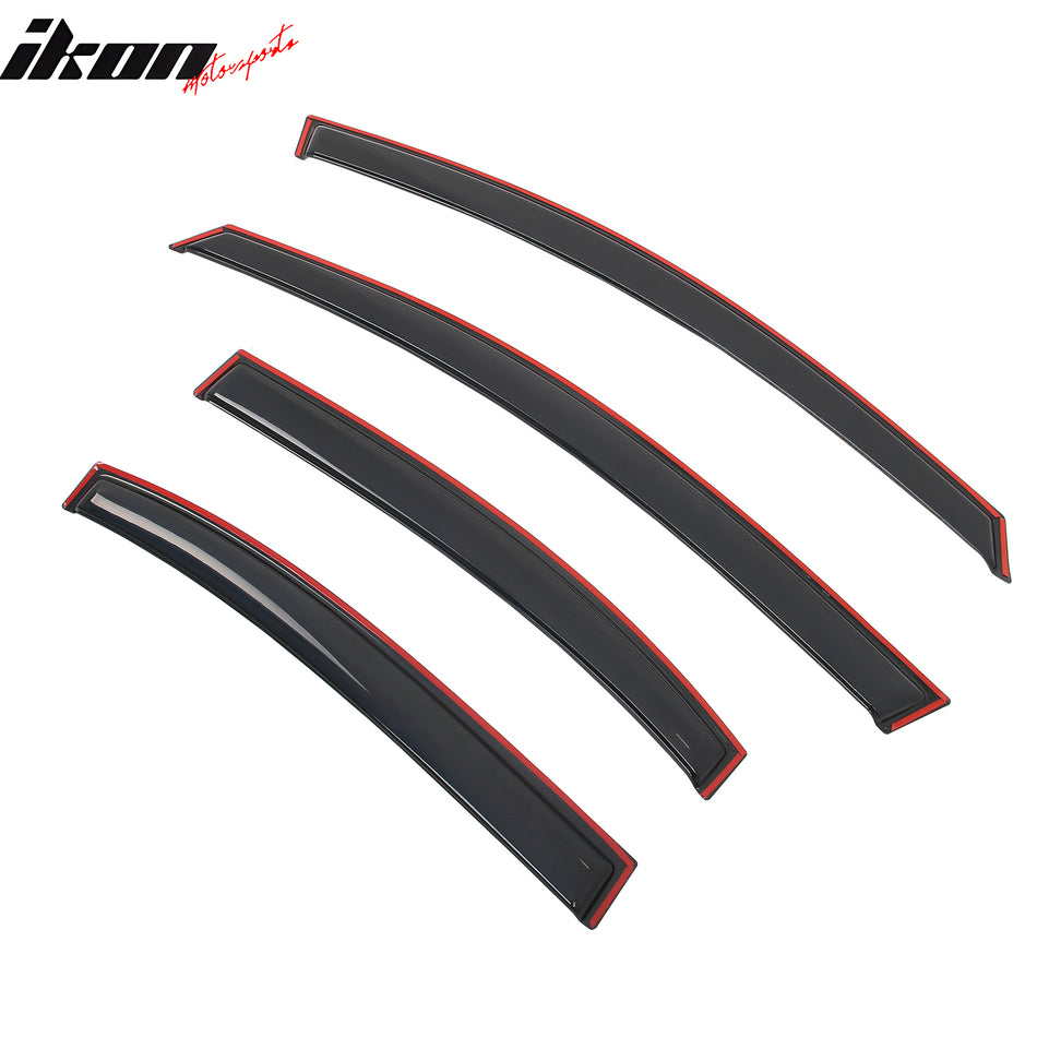 IKON MOTORSPORTS In Channel Window Visors Compatible with 2006-2011 Honda Civic 4-Door Sedan, Slim Style Acrylic Smoke Rain Guards, Side Window Wind Deflectors 4PCS