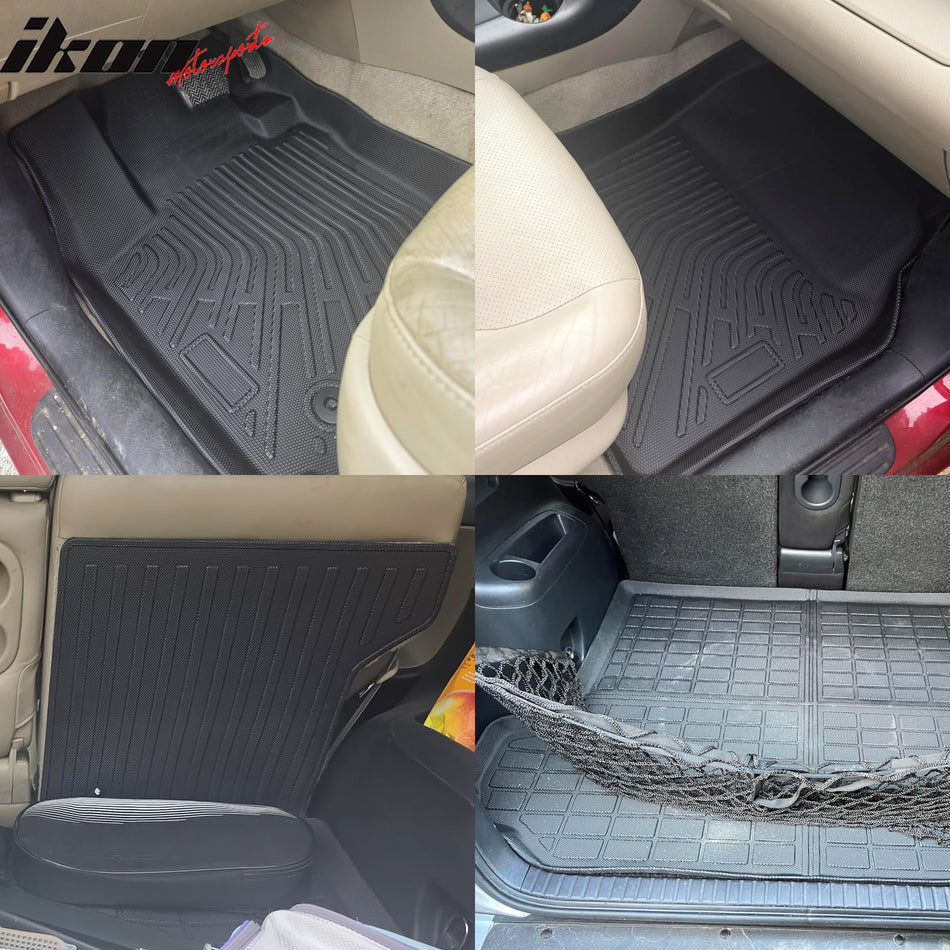 IKON MOTORSPORTS 3D TPE Floor Mats + Trunk & Backrest Mats + Window Visors, Compatible with 2006-2012 Toyota RAV4 5 Seats, TPE All Weather Waterproof Floor Liners, Front & 2nd Row Full Set, Black