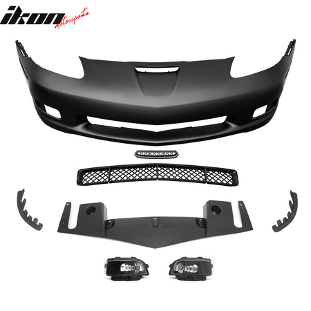 For 06-13 Corvette C6 Front Bumper Cover Z06 Style Conversion Assembly +Foglight