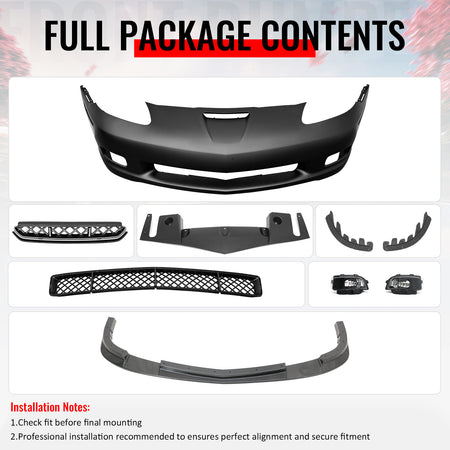 Fits 06-13 Corvette C6 Z06 Front Bumper Cover Foglight Carbon Fiber Print Lip