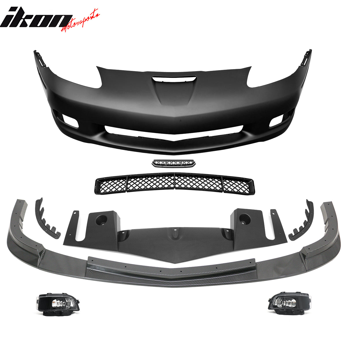 Fits 06-13 Corvette C6 Z06 Front Bumper Cover Foglight Carbon Fiber Print Lip