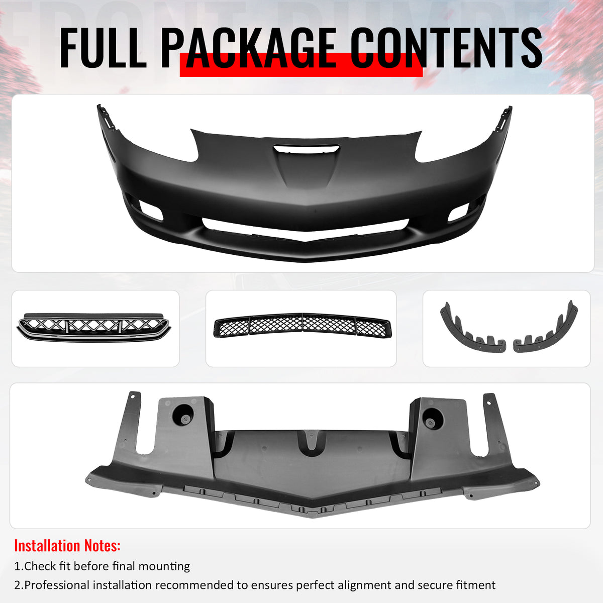 For 06-13 Chevrolet Corvette C6 Front Bumper Cover Z06 Style Conversion Assembly