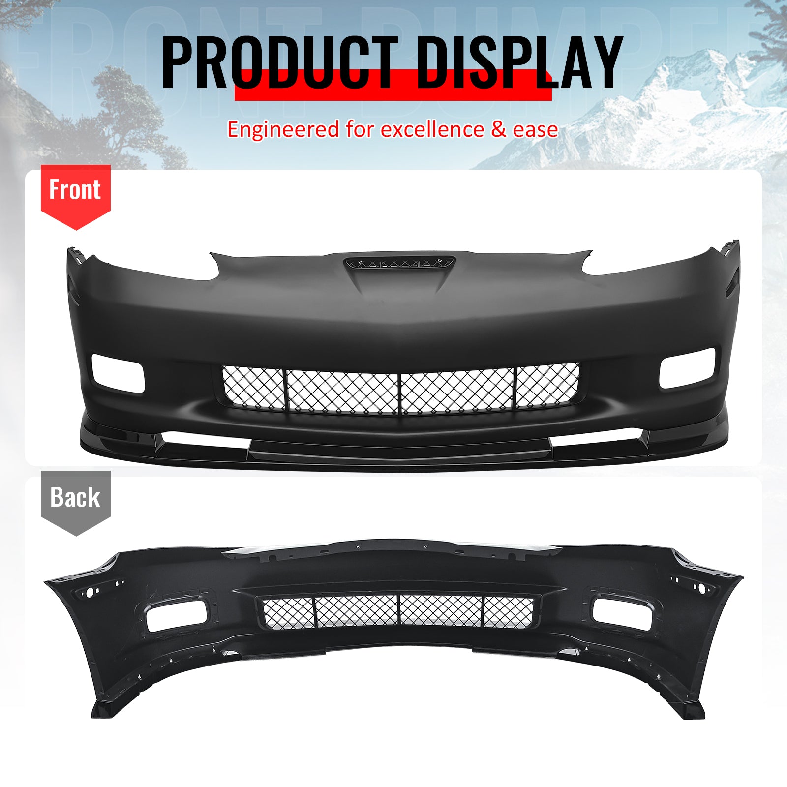 Fits 06-13 Chevrolet Corvette C6 Front Bumper Cover Z06 Style w/ Gloss Black Lip