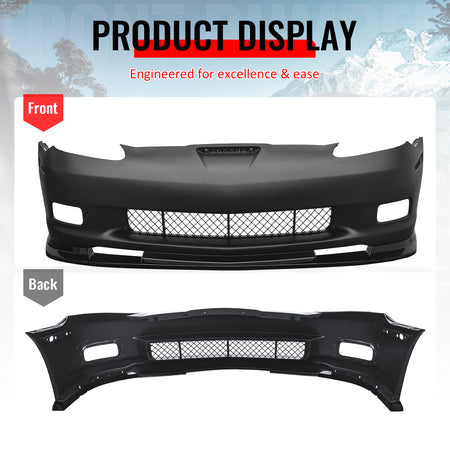 Fits 06-13 Chevrolet Corvette C6 Front Bumper Cover Z06 Style w/ Gloss Black Lip