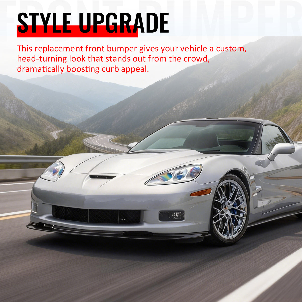 Fits 06-13 Chevrolet Corvette C6 Front Bumper Cover Z06 Style w/ Gloss Black Lip