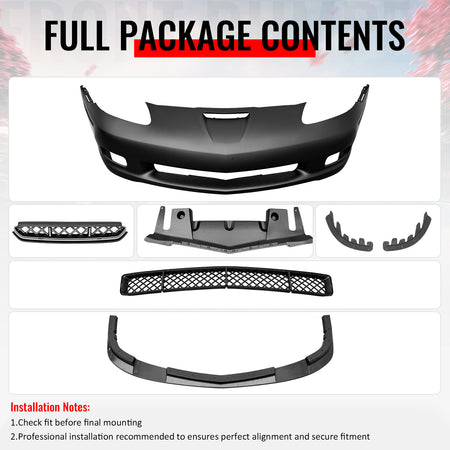 Fits 06-13 Chevrolet Corvette C6 Front Bumper Cover Z06 Style w/ Gloss Black Lip