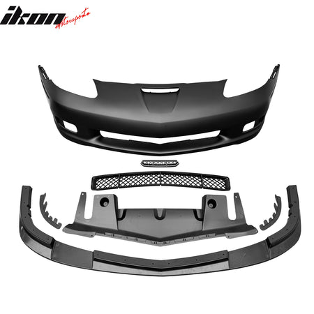 Fits 06-13 Chevrolet Corvette C6 Front Bumper Cover Z06 Style w/ Gloss Black Lip