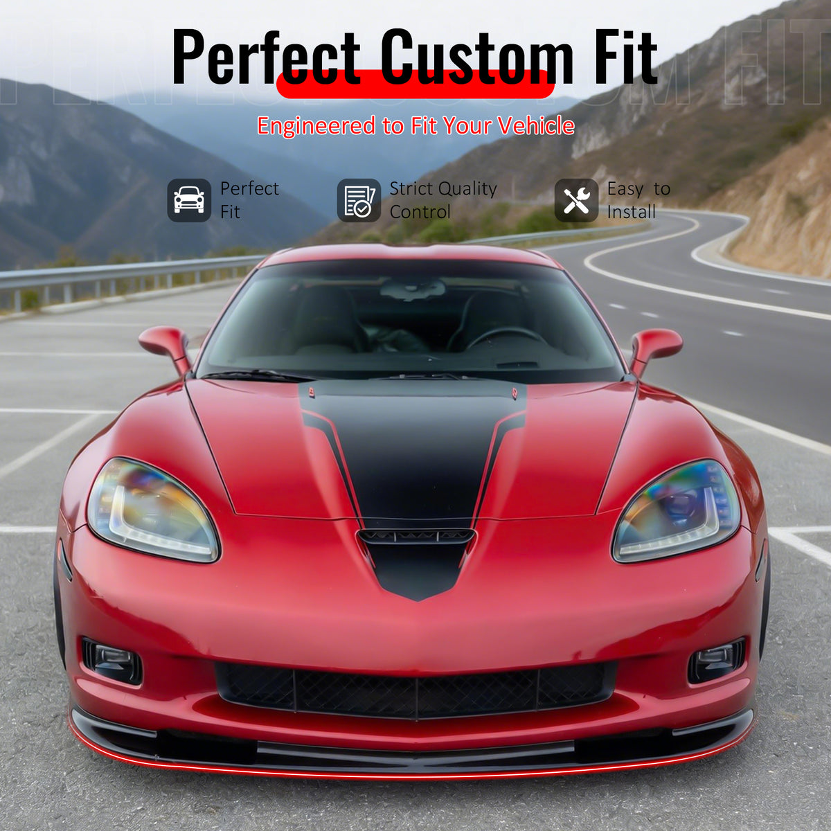 IKON MOTORSPORTS Front Bumper Lip, Compatible with 2006-2013 Chevrolet Corvette 427/Grand Sport/Z06/ZR1, ZR1 Style Gloss Black ABS Plastic Air Dam Chin Spoiler Protector Splitter 3PCS