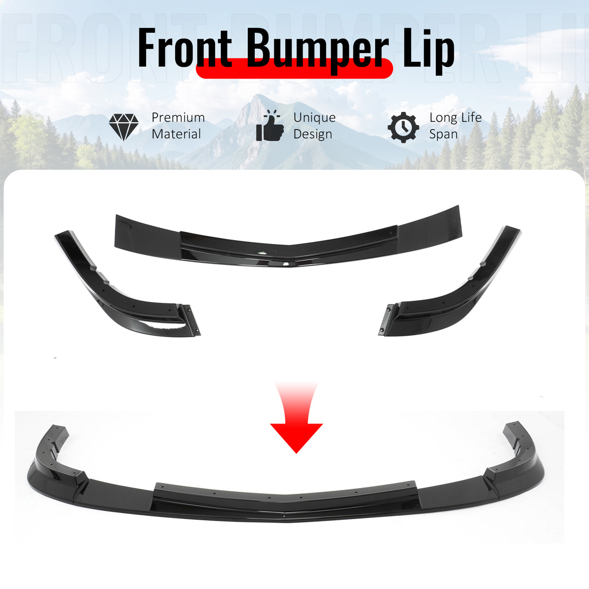 Fits 06-13 Chevy Corvette C6 Front Bumper Lip ZR1 Style 3PC Spoiler Gloss Black