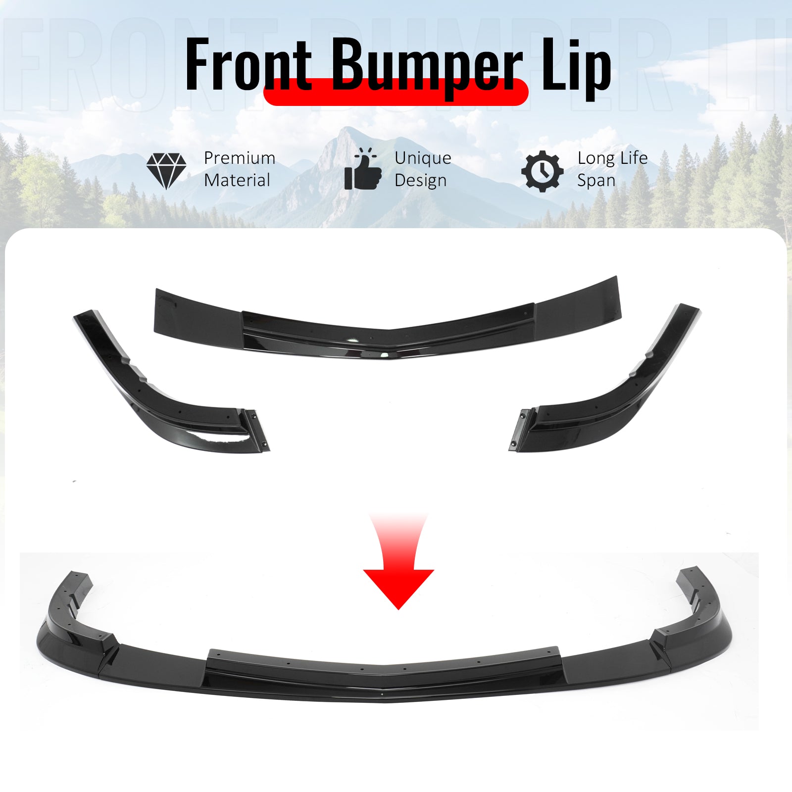 Fits 06-13 Chevy Corvette C6 Front Bumper Lip ZR1 Style 3PC Spoiler Gloss Black