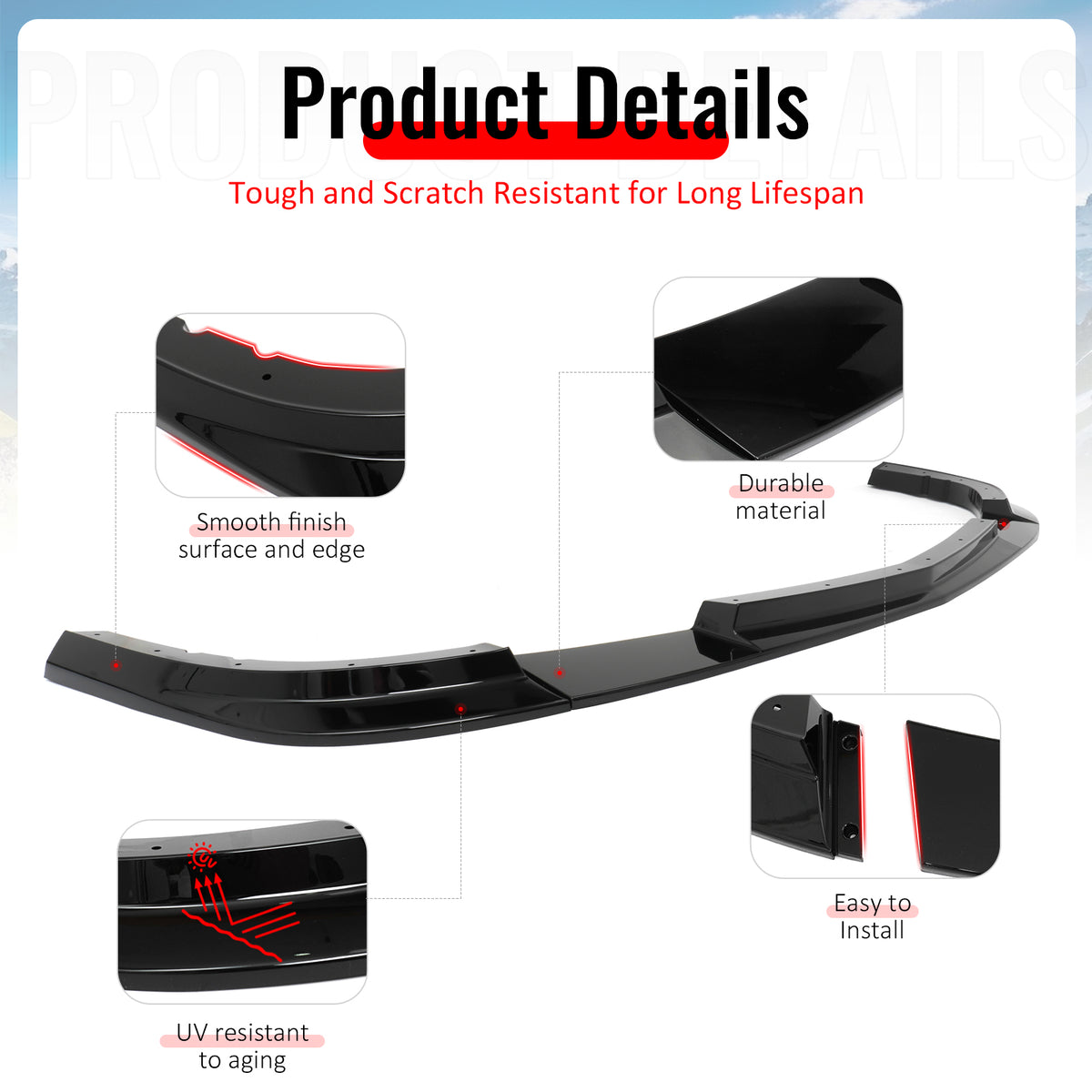 Fits 06-13 Chevy Corvette C6 Front Bumper Lip ZR1 Style 3PC Spoiler Gloss Black