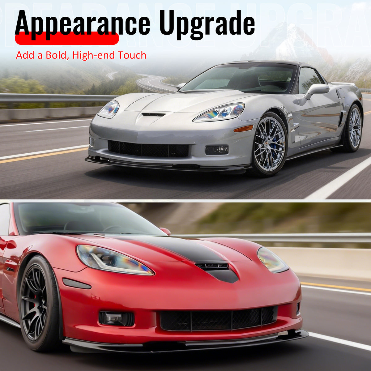 Fits 06-13 Chevy Corvette C6 Front Bumper Lip ZR1 Style 3PC Spoiler Gloss Black