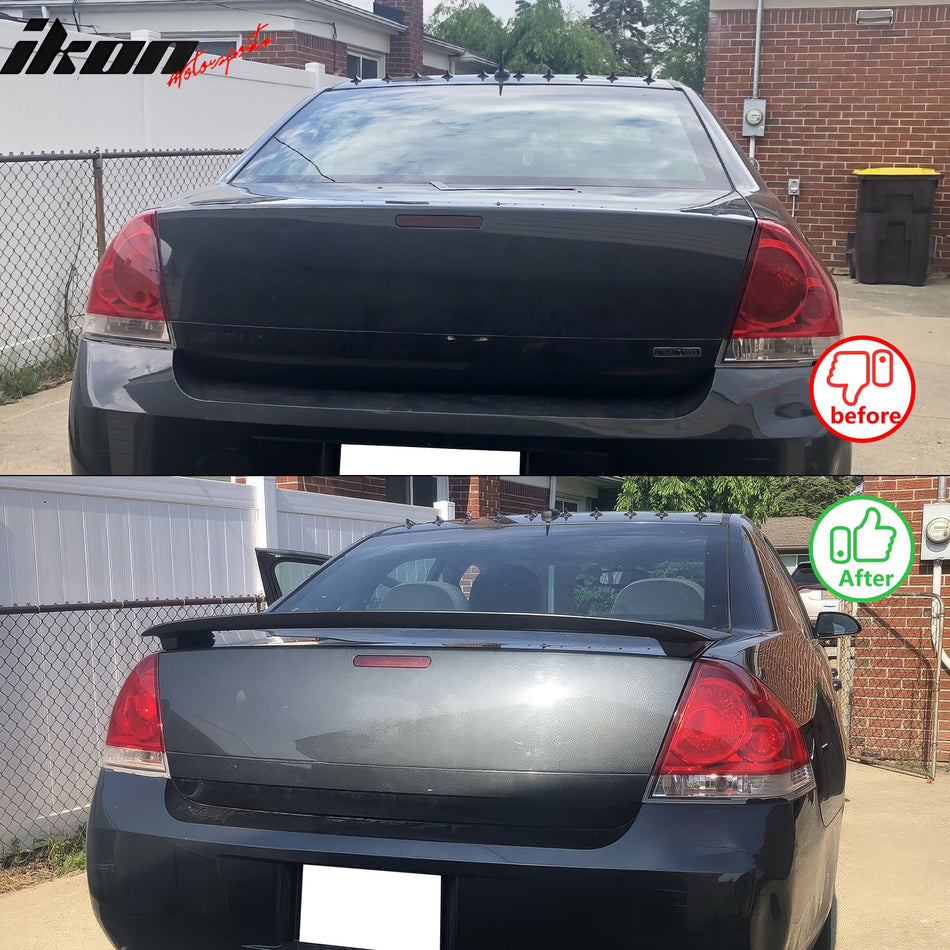 IKON MOTORSPORTS, Trunk Spoiler Compatible with 2006-2013 Chevy Impala & 2014-2016 Limited, SS Style Unpainted ABS Rear Trunk Lid Spoiler Wing Lip, 2007 2008 2009 2010 2011 2012