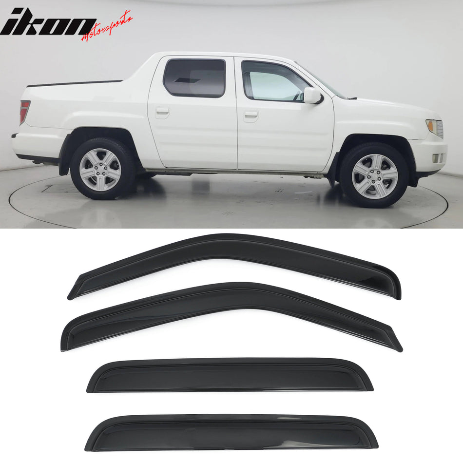 2006-2014 Honda Ridgeline Window Visors Smoke Acrylic Rain Sun Vent Deflectors Side Door Guard 4PCS Set