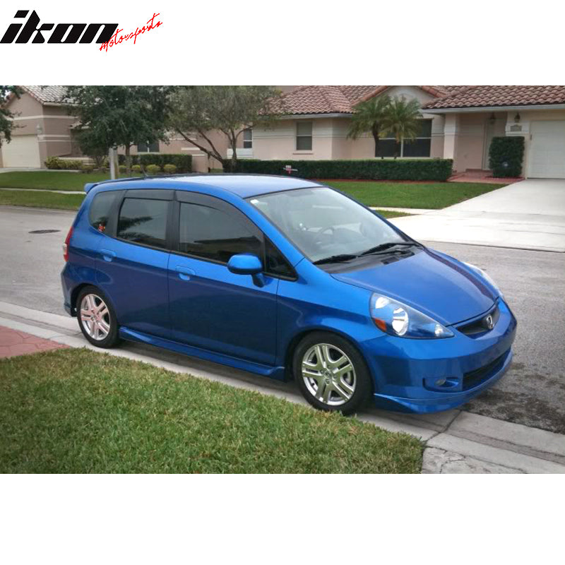IKON MOTORSPORTS Tape On External Window Visor, Deflector Compatible With 2007-2008 Honda Fit, Slim Tinted Acrylic Resistant Shield Cover Wind Sun Rain Guard