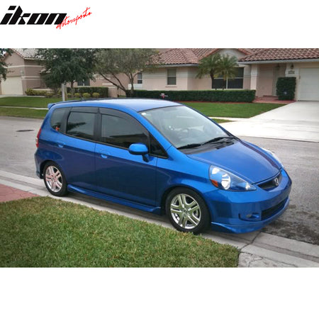 IKON MOTORSPORTS Tape On External Window Visor, Deflector Compatible With 2007-2008 Honda Fit, Slim Tinted Acrylic Resistant Shield Cover Wind Sun Rain Guard